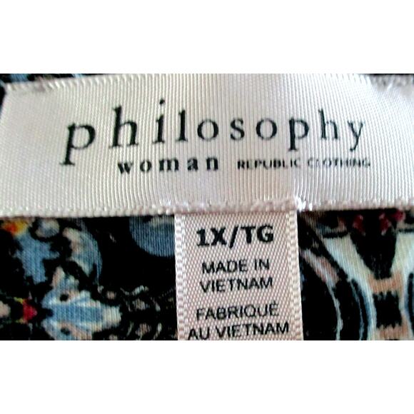 Philosophy Women's Plus Black Print Short Sleeve Stretch Shirt Size 1X - Picture 8 of 8